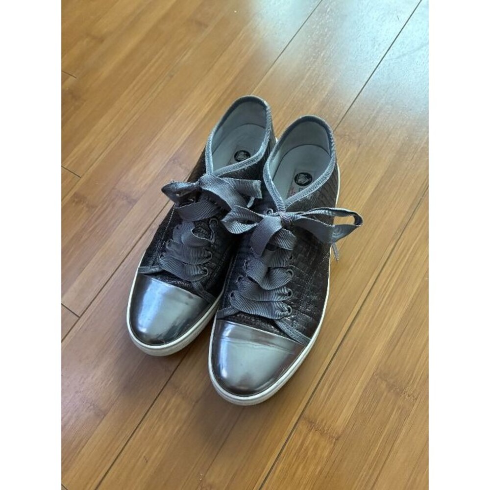 Lanvin Designer Womens Metallic Grey Crocodile Print Sneakers Casual Size 40 9.5